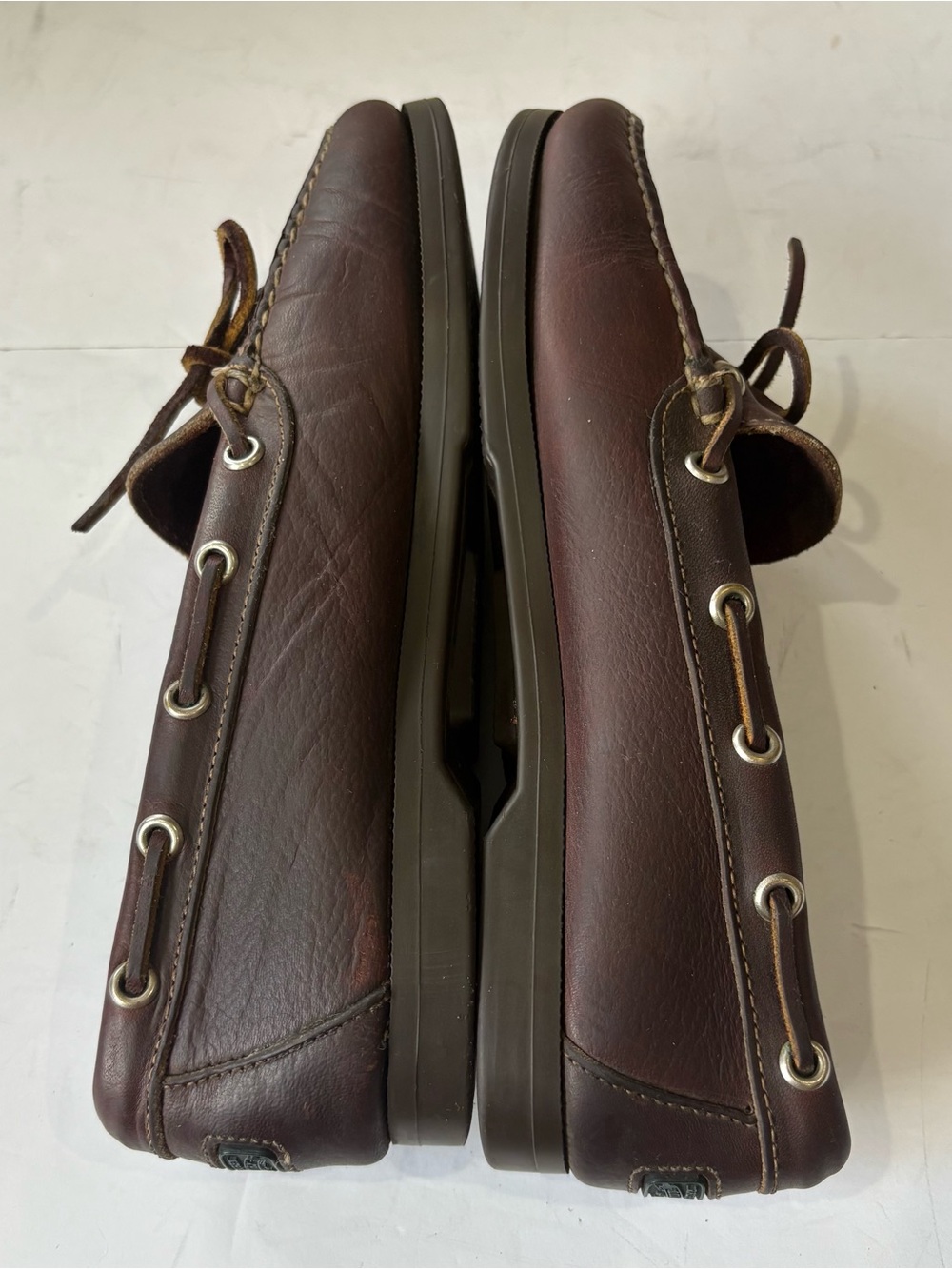 Vintage Polo Country Ralph Lauren Women 8 B Brown Leather Boat Shoes Made USA - Picture 9 of 9